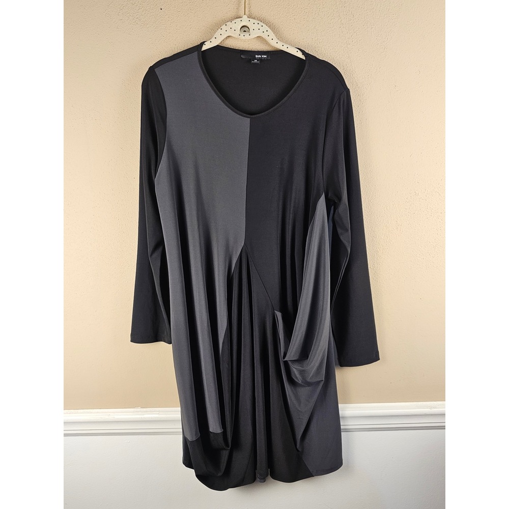Sun Kim Womens Black Gray Asymmetrical Tunic Top Medium